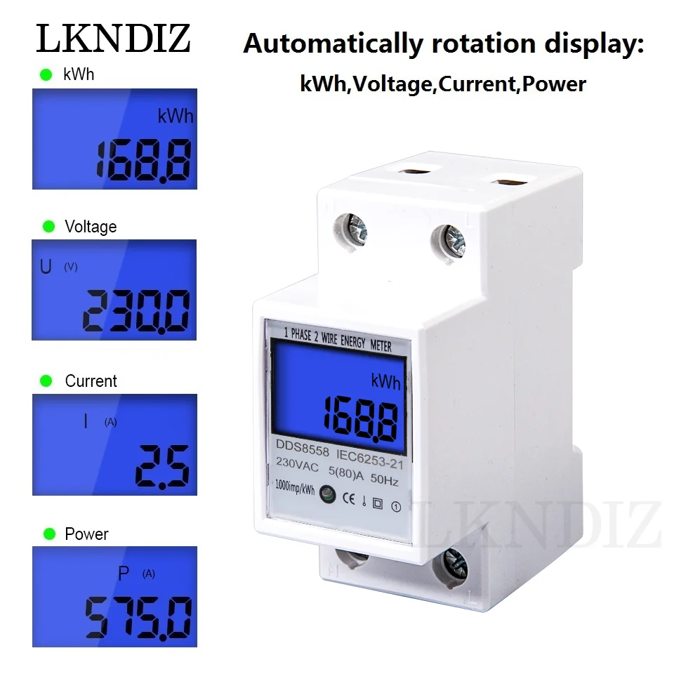 5(80)A 110V/220/230V 50/60hz DIN bariéra elektronický energie měřič kwh měřič LCD displej digitální po jednom fáze elektřina kwh počítadlo