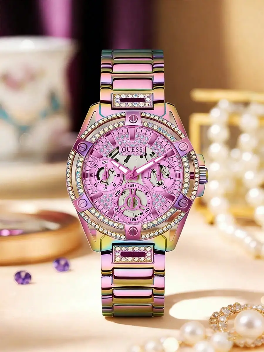 Reloj de Cuarzo GUESS Fashion Gradient Pink Lady con Diamantes, Moderno, de Acero Inoxidable, para Mujer, Accesorio Casual Diario para Fiestas