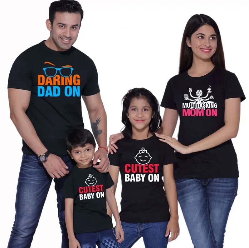 Daring Dad Multitasking Mom Cutest Baby T Shirt Family Matching Outfits Mom and Dad and Children T-shirt