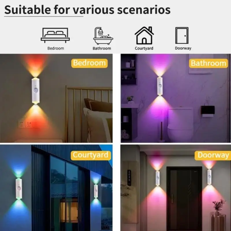 【K】Motion Sensor Night Light Gradient Color Led Toilet Night Light Bedroom Living Room Corridor Double-headed Wireless Wall Lamp