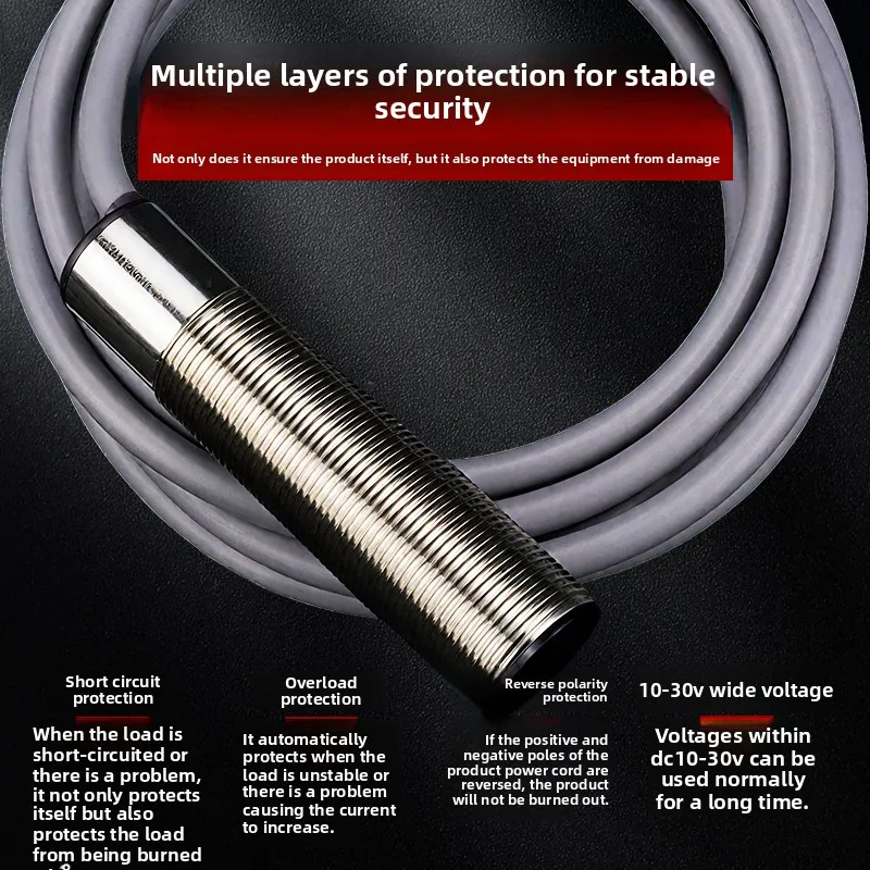 5pcs Infrared Diffuse Reflective Photoelectric Sensor M18 Cylindrical Three-Wire Invisible Light Detection