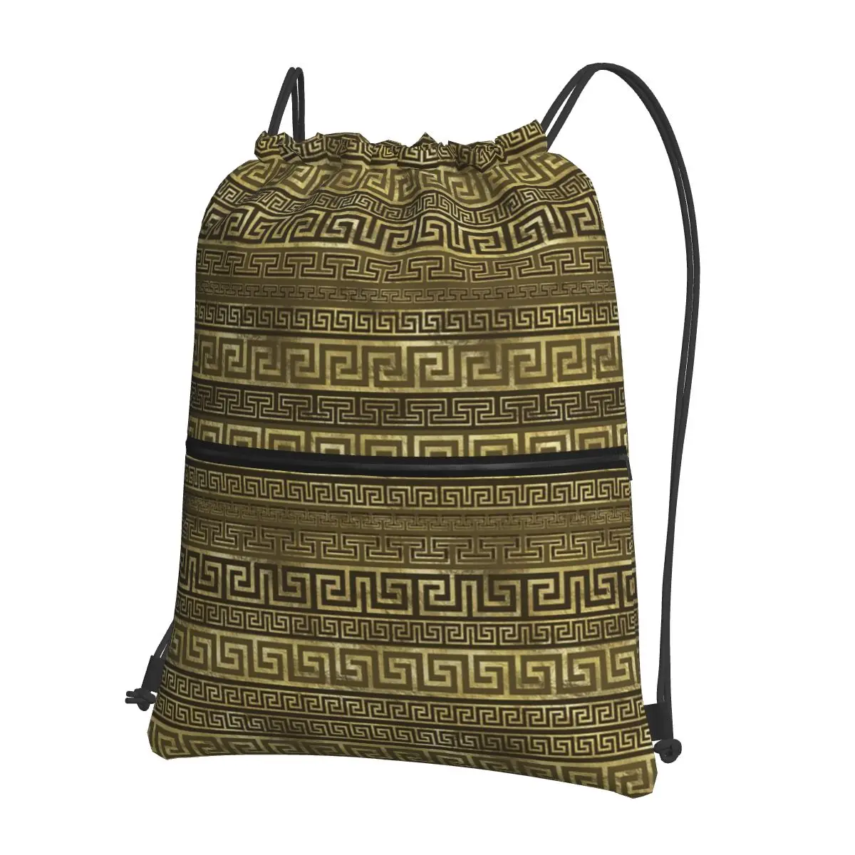 

Greek Keys Meander Gold On Black Backpacks Portable Drawstring Bags Sundries Bag Book Bags for Travel School