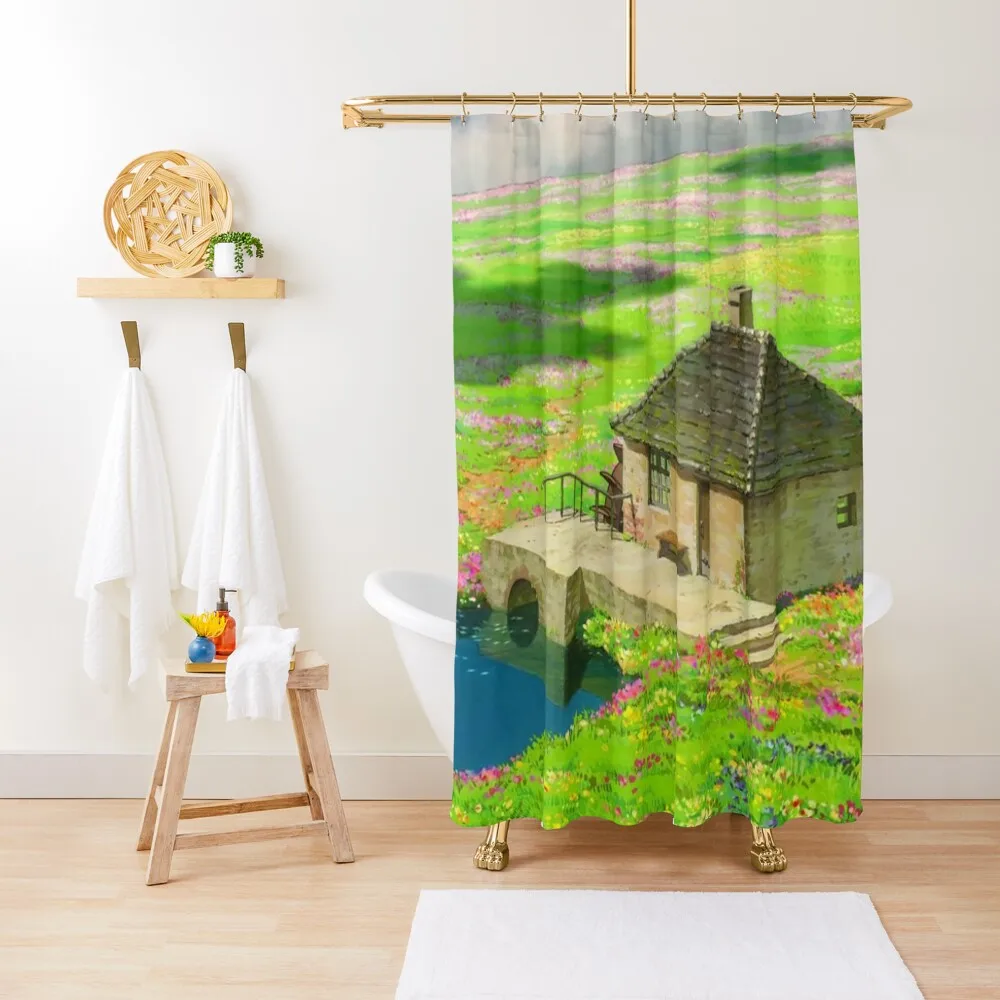 

Anime Green meadow with flowers Scenery Shower Curtain For Bathroom Luxury Bathroom For Bathrooms Bathroom Deco Curtain