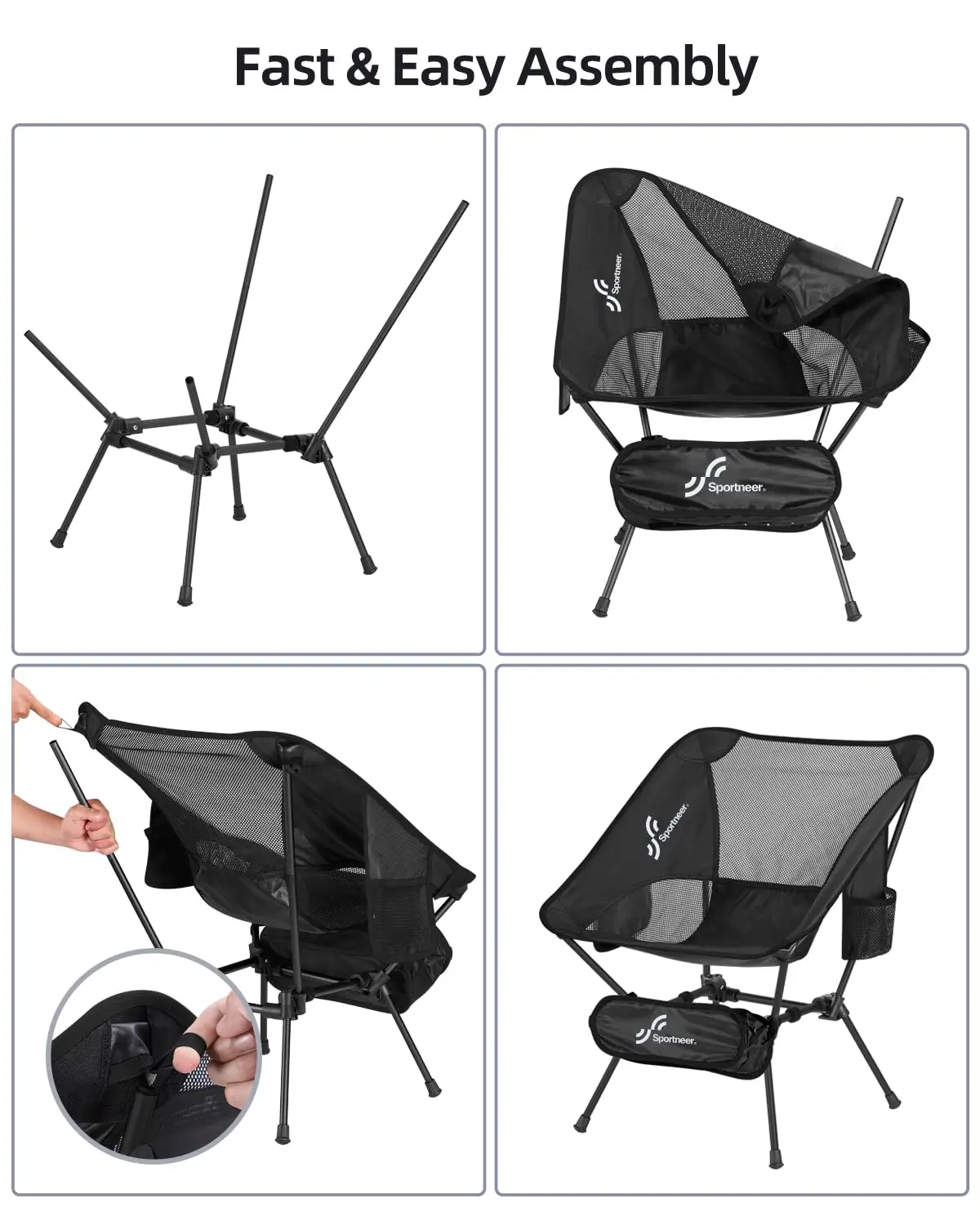 Sportneer Camping Chair Portable Folding Camping Chairs Lightweight Compact Foldable for Outdoor Camping Hiking Picnic Lawn