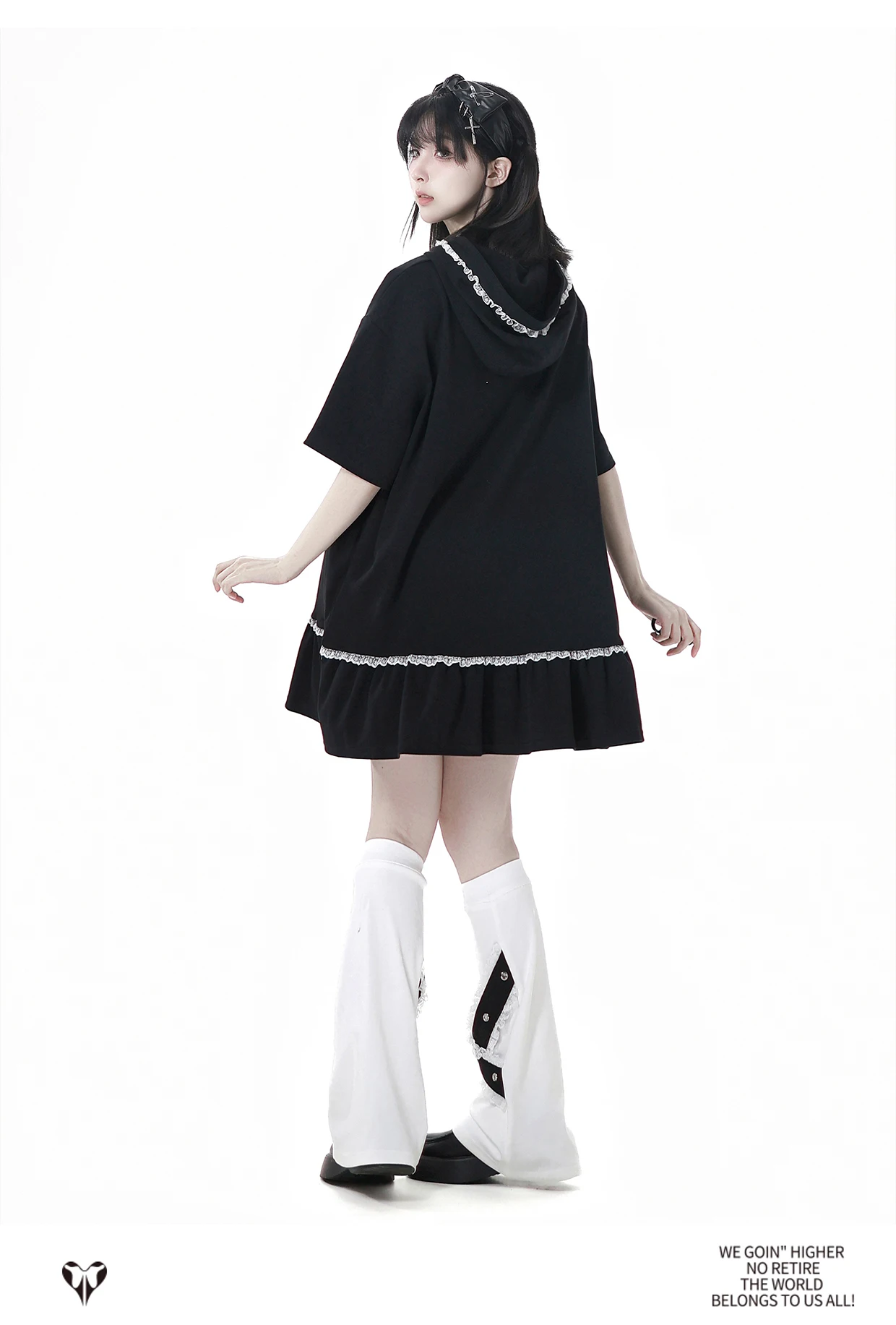 Japanese Girls Kawaii Short Dress Summer 2025 New Student Sweet Cool Cartoon Print Long Hooded T-shirt Shorts 2-piece Streetwear