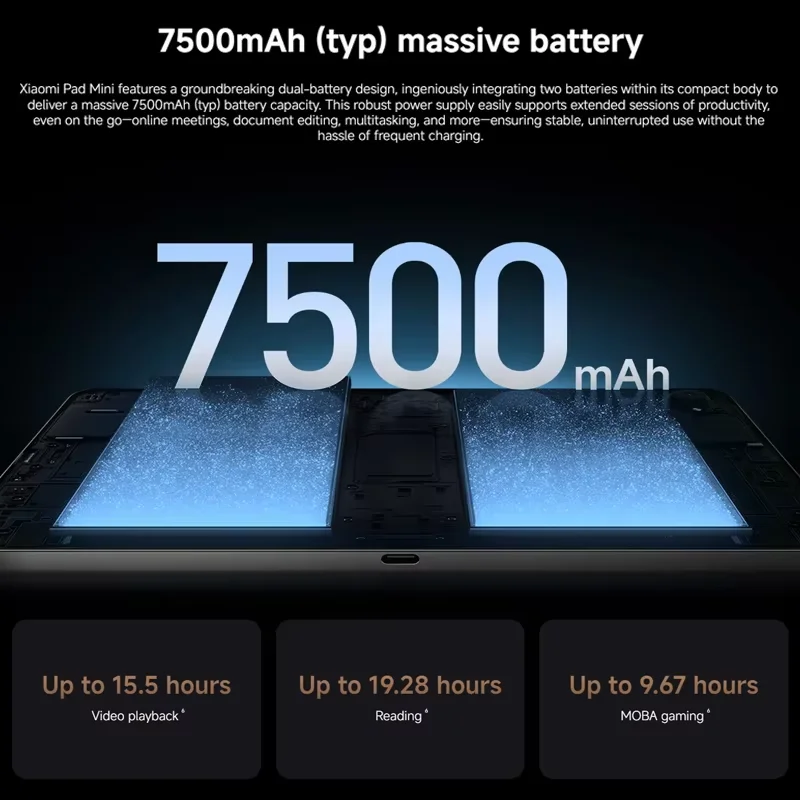 الإصدار العالمي من جهاز Xiaomi Pad Mini Tablet MediaTek Dimensity 9400+ معالج 8.8 بوصة 3K 165 هرتز عرض 7500 مللي أمبير بطارية كبيرة 67 وات HyperCharge Xiaomi Tablet