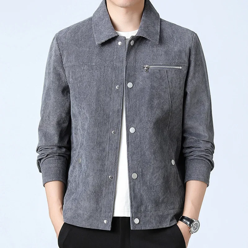 

Pop Autumn Fashion Jackets Men Solid Color Corduroy Casual Outerwear Mens Turn Down Collar Slim Bomber Coat Man Zippers Streetwe