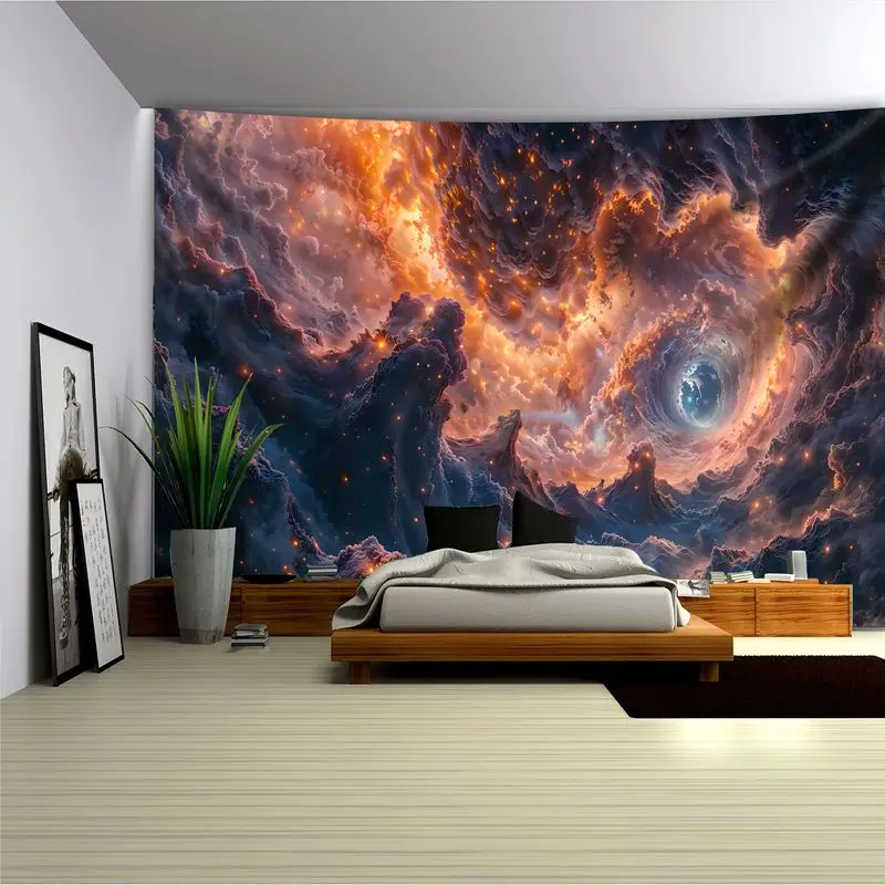 VIKAMA Wall Tapestry Psychedelic Nebula Vortex Universe Tapestry Orange Blue Gradient Space Print Print Tapestry Hanging