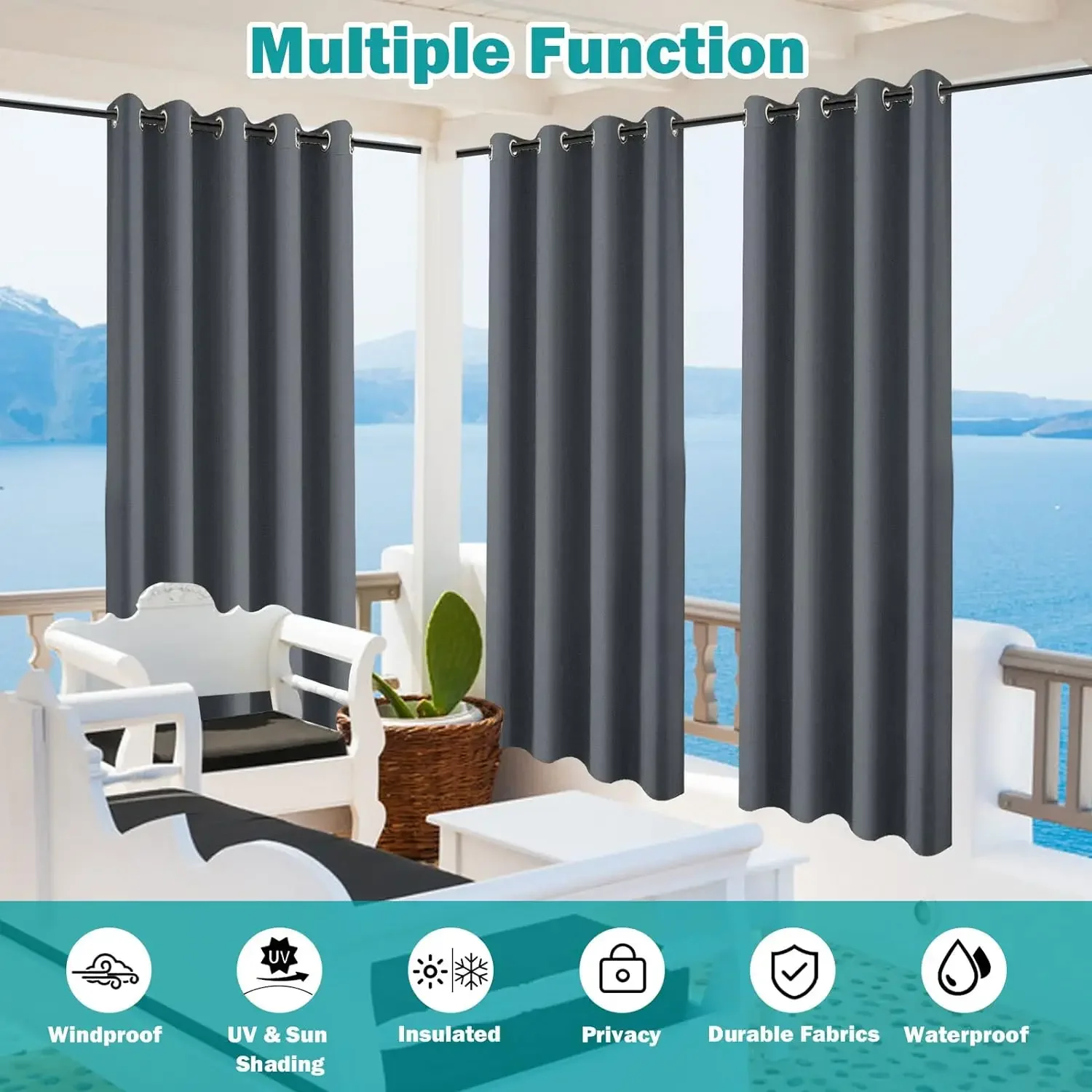 Outdoor Curtains for Patio Rustproof Grommet Top Waterproof Window Curtain Drapes for Porch,Pergola postmodern