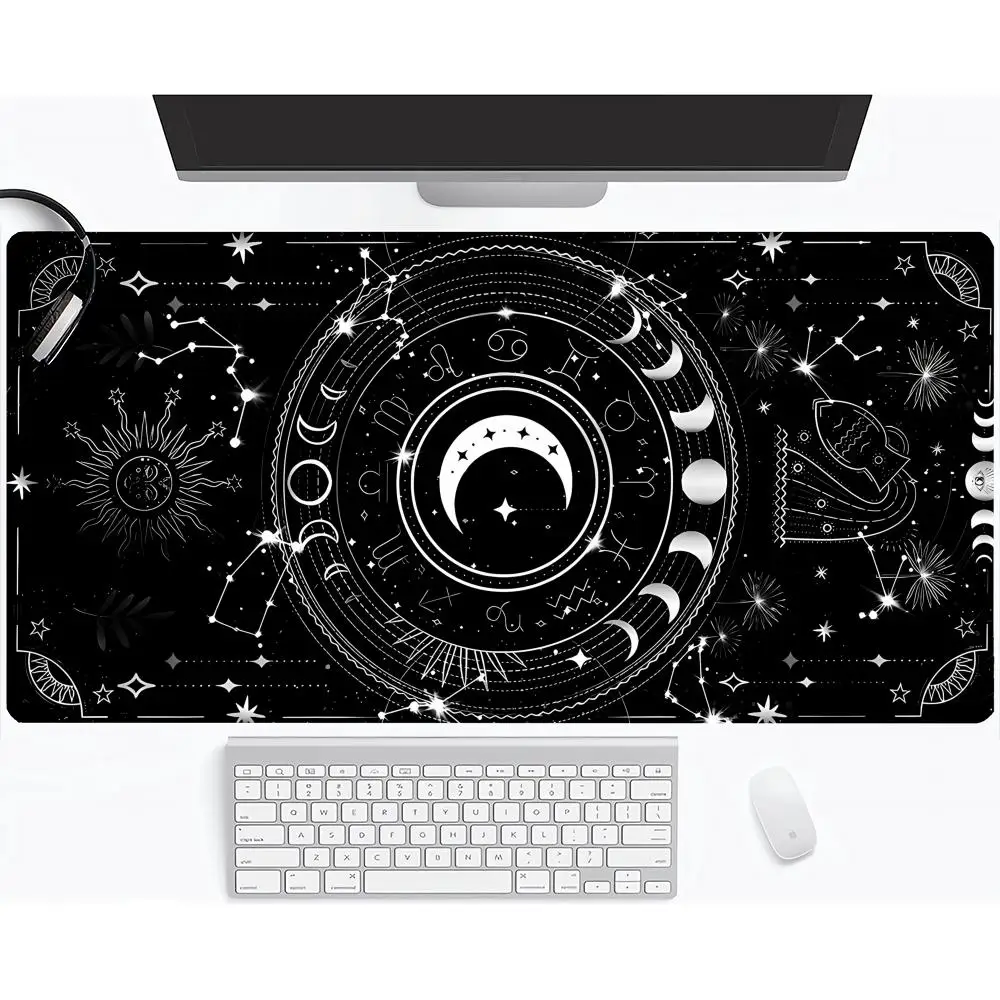 XL Cute Kawaii Goth Witchy Tarot Alter Mat Ergonomic Black Mouse Pad Large Size Game Mousepad Pastel Moon Phase Table Mat HYBXXC