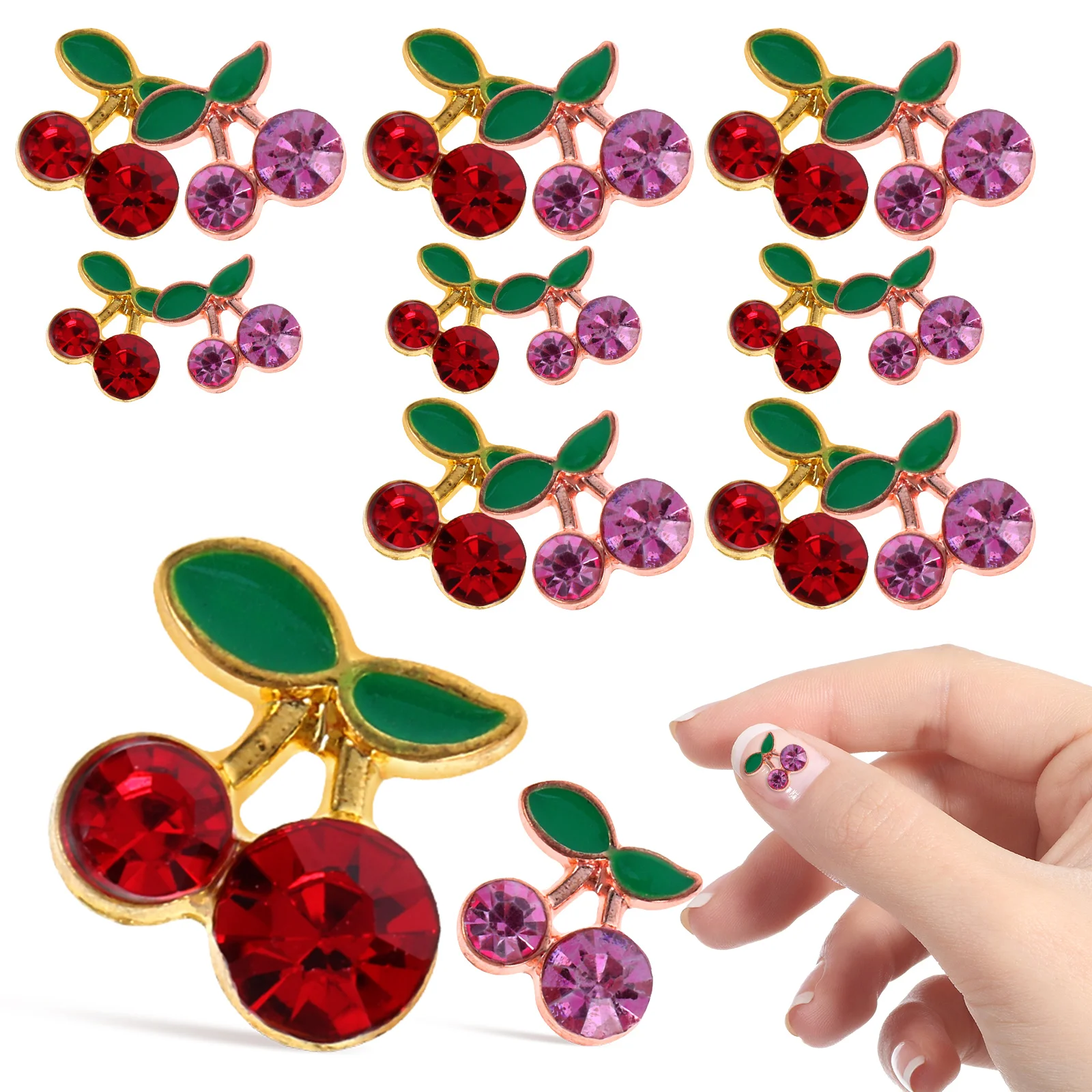 

32Pcs Cherry Nail Charms Metal Alloy Premium Quality DIY Nail Art for Women Manicure Rhinestones Gems Decoration
