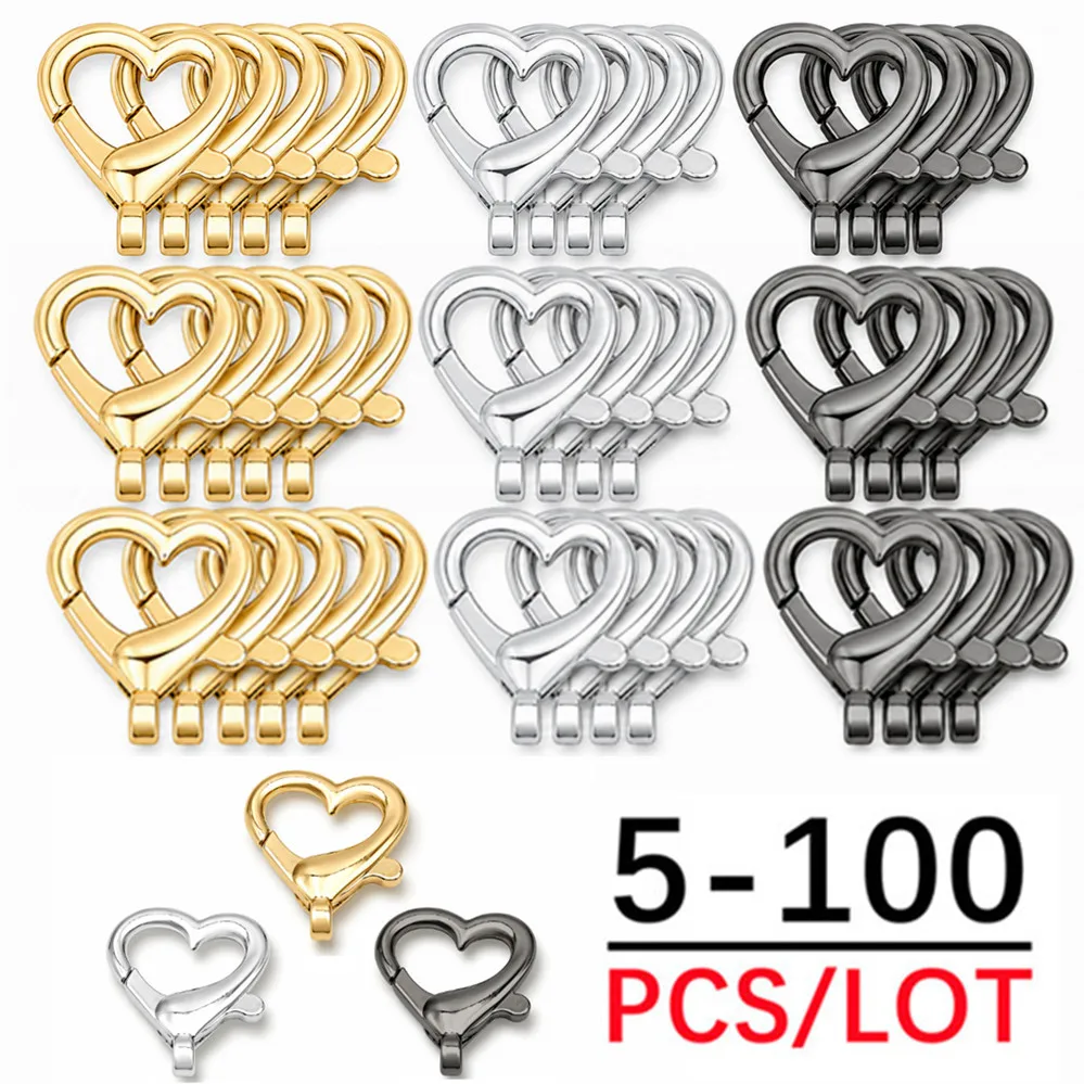 5/50/100pcs Heart Shaped Spring Clasps Metal Lobster Clasps Bag Clips Hook Dog Chain Buckles DIY Keychain Jewelry Accessories