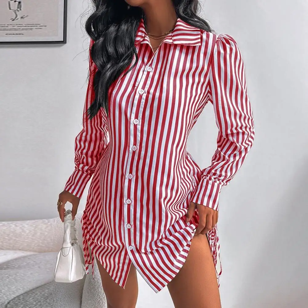 

Slimming Shirt Dress Stylish Women's Shirt Dresses with Side Drawstring Pleated Details in Long Sleeve Design for Summer Outfits