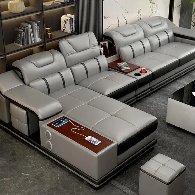 Genuine Leather Luxury Sofas Italian Minimalist Living Room Apartment Sofas Comfortable Straight Chaises De Salon Furnitures