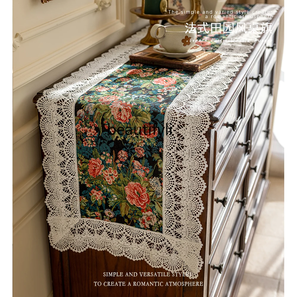 

American retro flower table flag jacquard lace coffee table TV cabinet long bucket cabinet decorative tablecloth