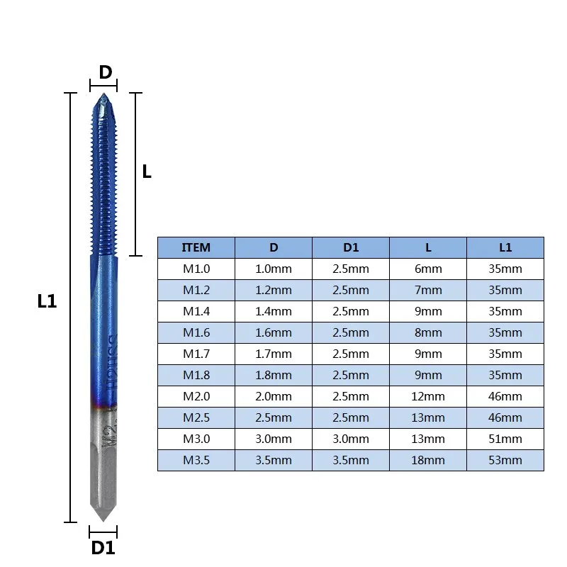 10pcs M1-M3.5 나사 탭 조정 가능한 M1-M8 렌치 기계 탭 렌치 세트 금속 작업 나사 탭