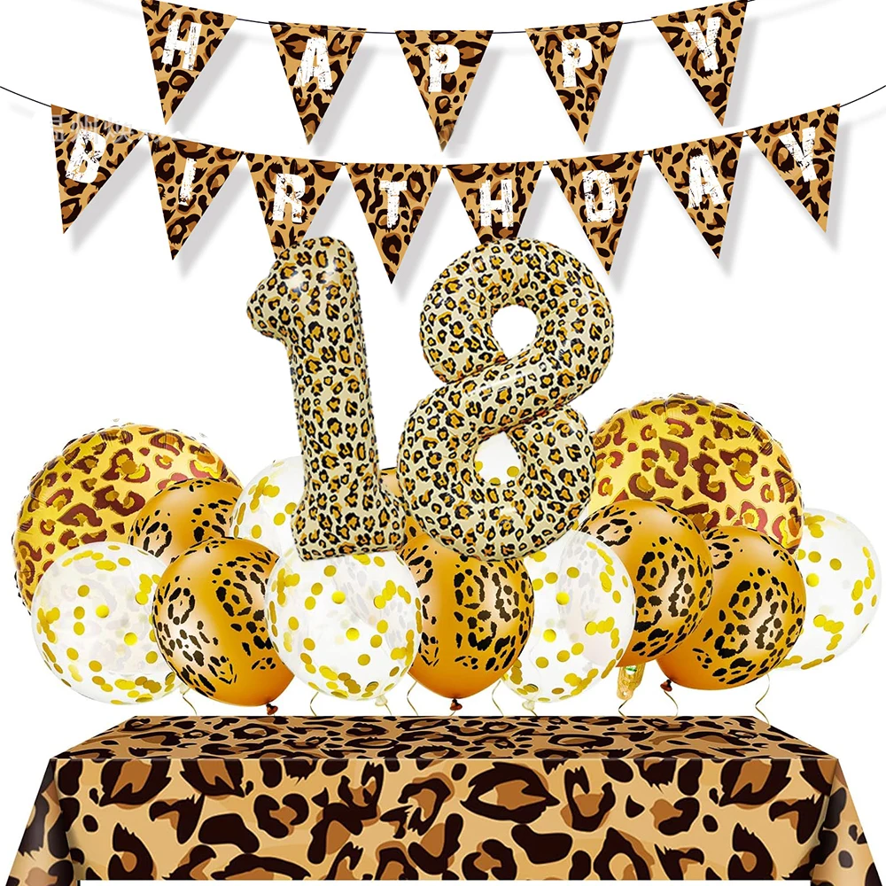 Leopard  Party Supplies Leopard Balloons Happy Birthday Banner Safari Party Leopard Print Balloons Jungle Animal Party Decors