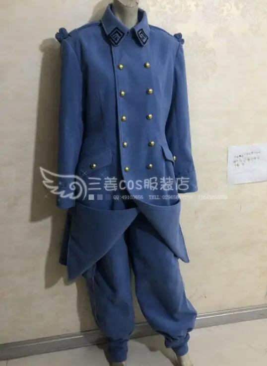 Custom Made France Uniform Blue Wool Suit Winter Commando Overcoat With Pants