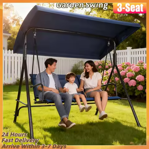 3-Seat Patio Swings with Canopy Outdoor Patio Swing Chair Adjustable Tilt Canopy with Removable Cushions for Balcony Garden Deck