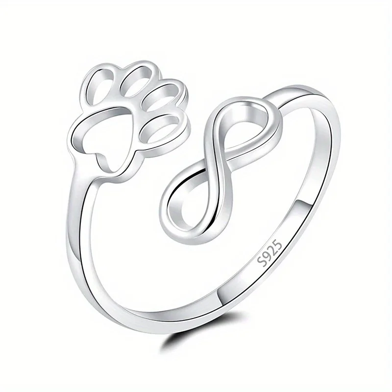

Sterling Silver 925, Adjustable Cute Cat Paw & Infinity Love Ring, Petite Dainty Fashion, Hip-Hop Style, Ideal Daily Wear, Travel Accessory, Perfect Gift for Grandmother, Mother, Girlfriend - Birthday & Anniversary Present, Petite Jewelry