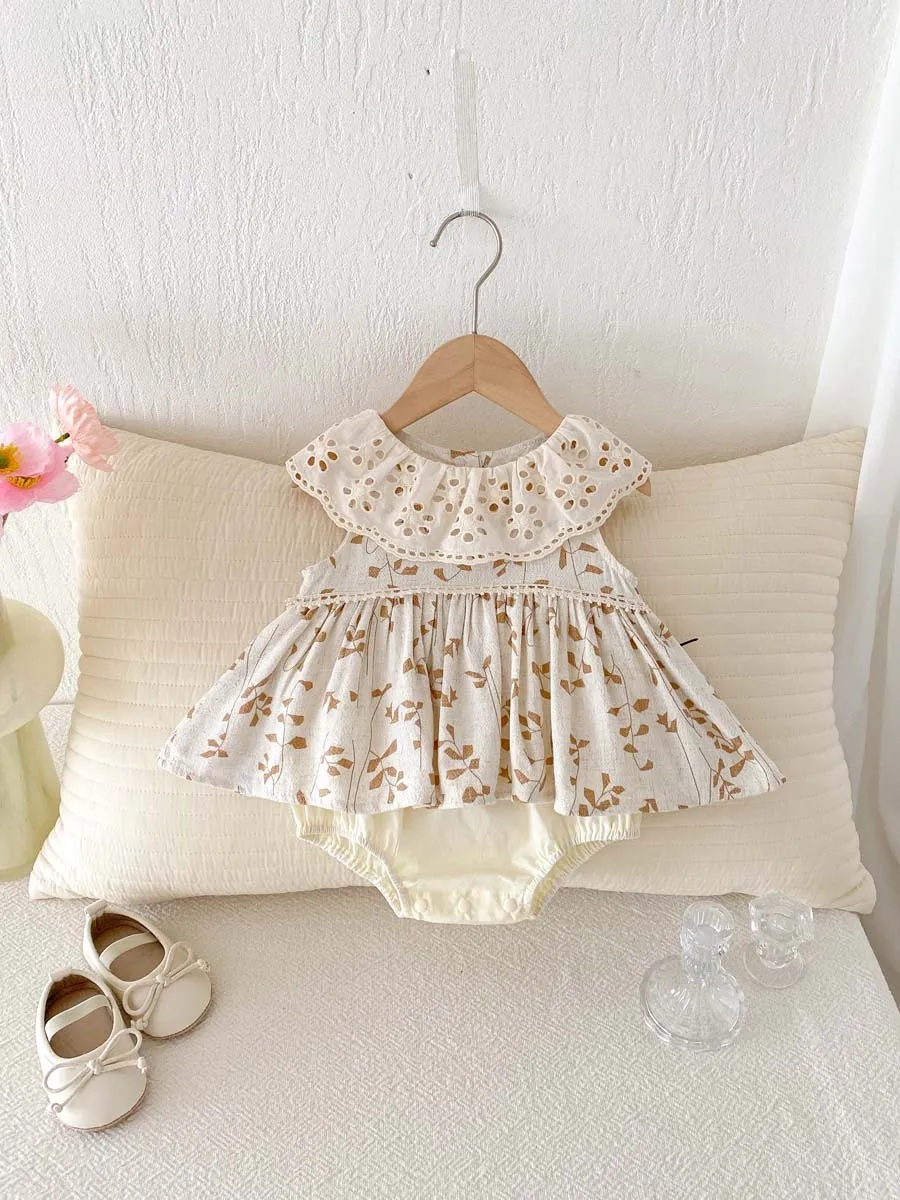 

Летнее платье без рукавов с кружевным воротником и цветочным принтом для маленьких девочек, простое удобное платье-жилет для маленьких девочек, очень подходит для going to my