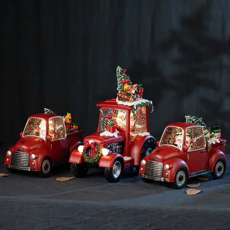 

Red Truck Tree Crystal Ball Music Box Vintage Car Decorative Ornament for Christmas Gift New Year's Decoration