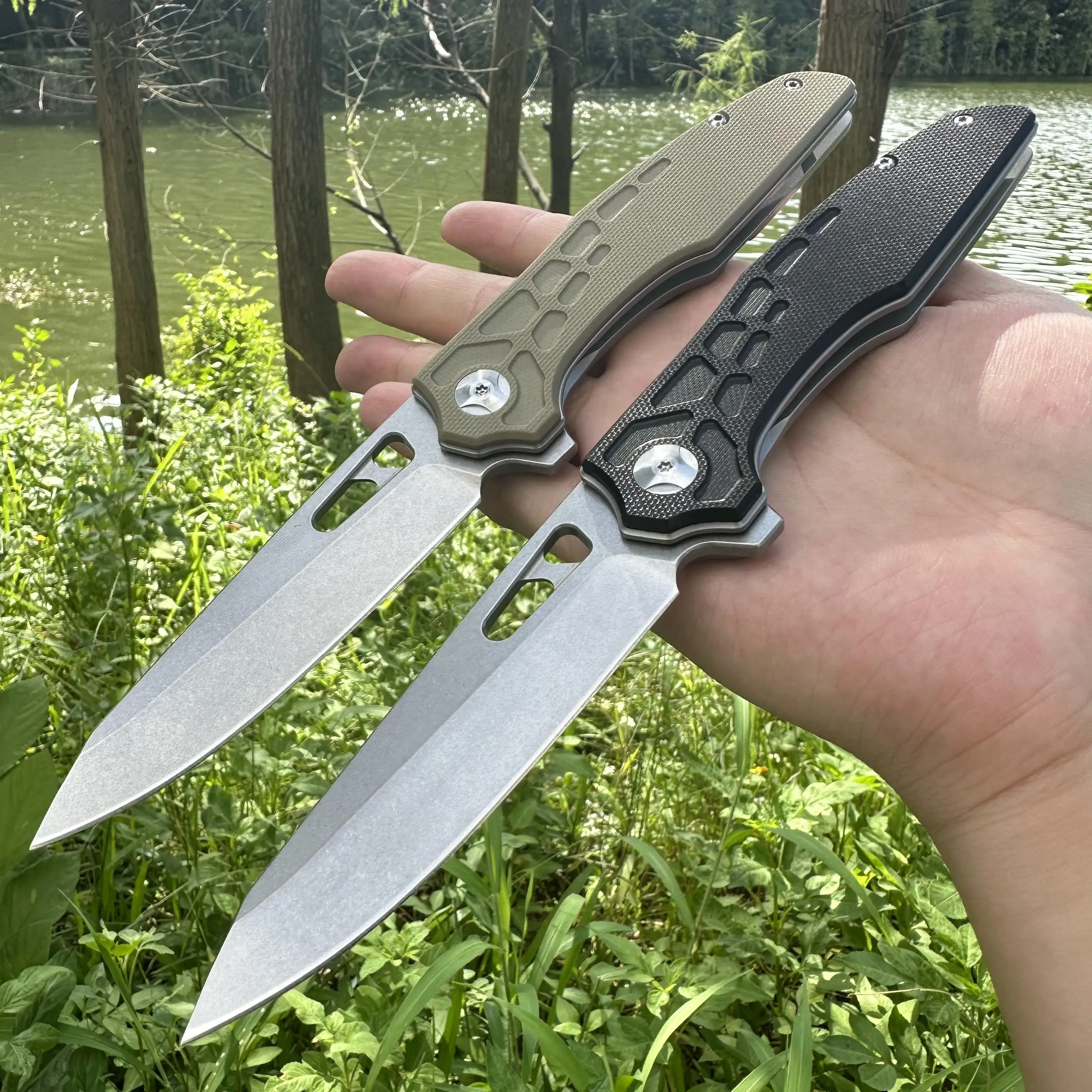 Rose Steel Handmaed Solid EDC Pocket Knife High Hardness 9CR18MOV Blade G10 handle Quick Opening With Clip Outdoor Camping Fish