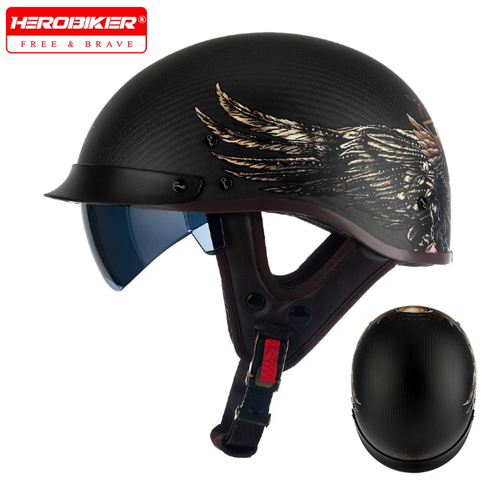 

Vintage Carbon Fiber Motorcycle Helmet DOT Certification Motorbike Half Helmet Lightweight Safety Moto Helmet For Men and Women