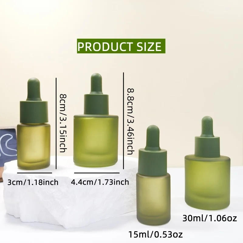 2 Stück 15/30 ml mattgrüne Tropfflaschen aus Glas, Behälter, tragbares Reiseset, hochwertig für ätherische Öle, Düfte, Seren – Detail 8