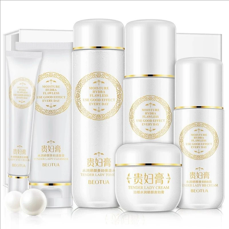 Noble Lady Face Skin Care Sets 6Pcs Face Wash Whitening Cream Firming Anti-wrinkle Face Toner Eye Cream Lotion BB Cream