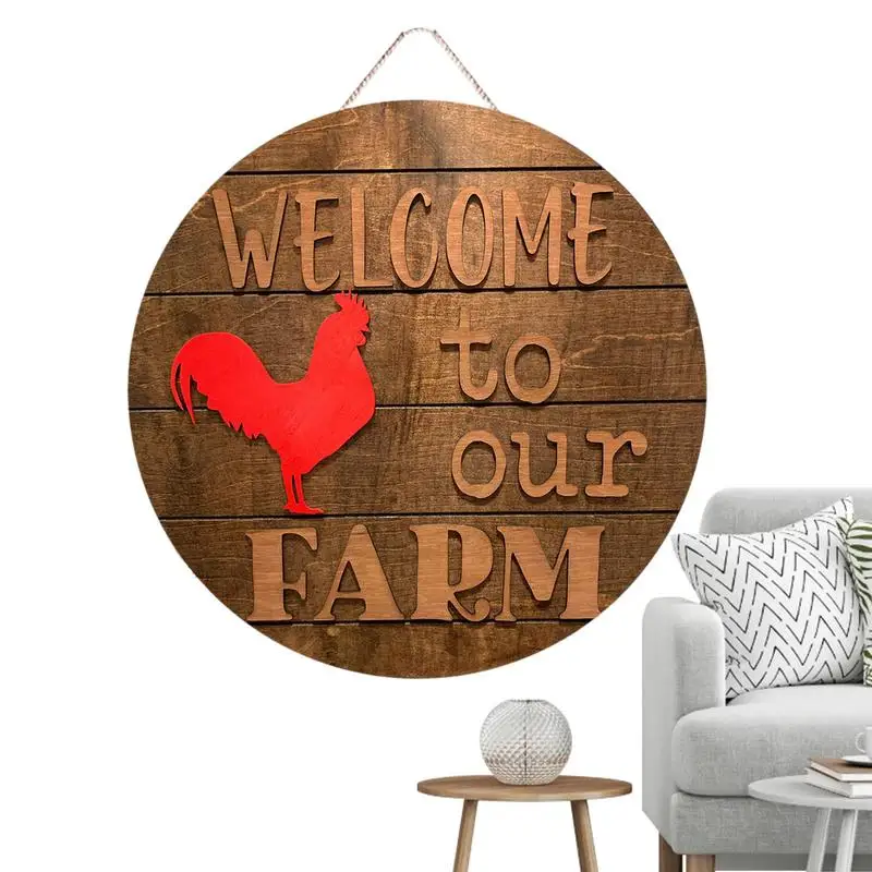 

Welcome To Our Farm Sign Home Porch Farmhouse Decoration 3D Front Door Decor Sign Round Hanging Plaques Ornament for All Seasons