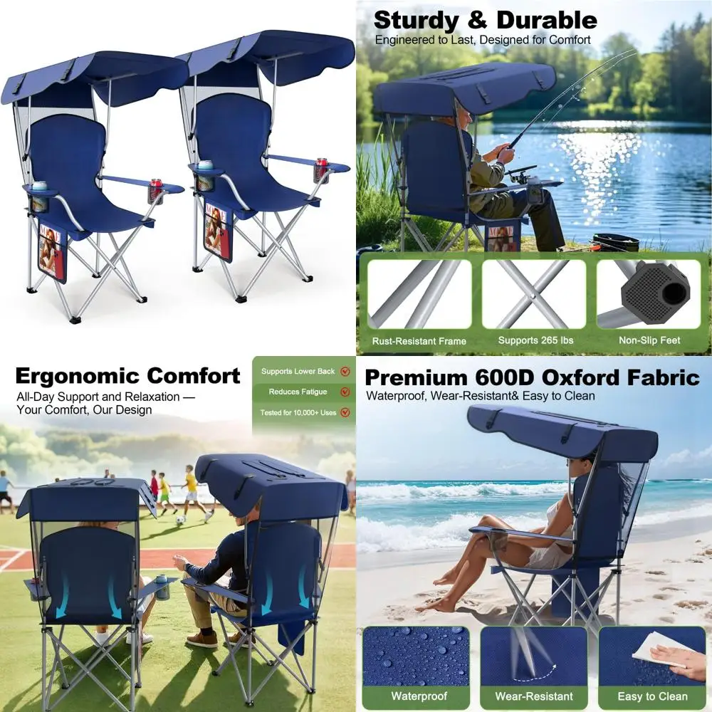 

Folding Canopy Chair for Outdoor Adventures - Durable 600D Oxford Fabric Camping and Beach Chair with Shade