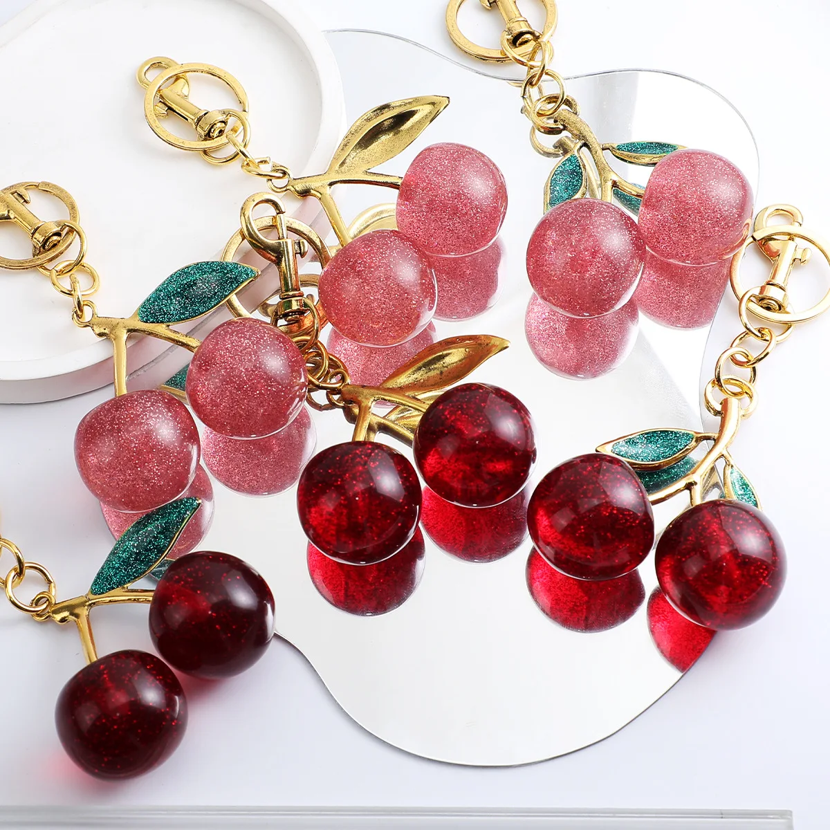 

Hot Cherry Keychain Exquisite Creative Bag Pendant Car Keychain Decoration Party Gift Key Ring Wholesale