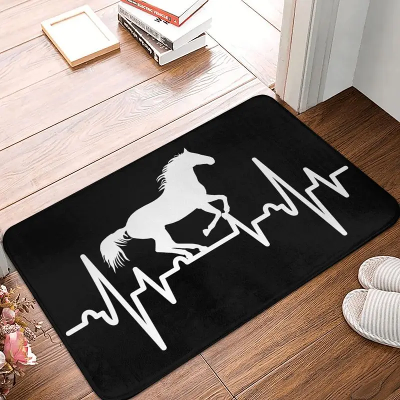 Custom Horse Heartbeat Doormat Non-Slip Entrance Kitchen Bathroom Floor Door Mat Riding Toilet Carpet Rug