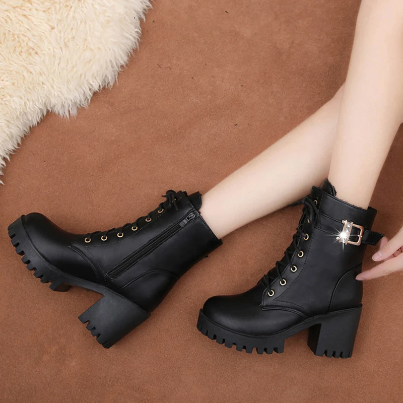 2024 Autumn Early Winter Shoes Women Ankle Boots Fashion Modern Ladies High Heels Boots Black Red Square Heel 8cm D160