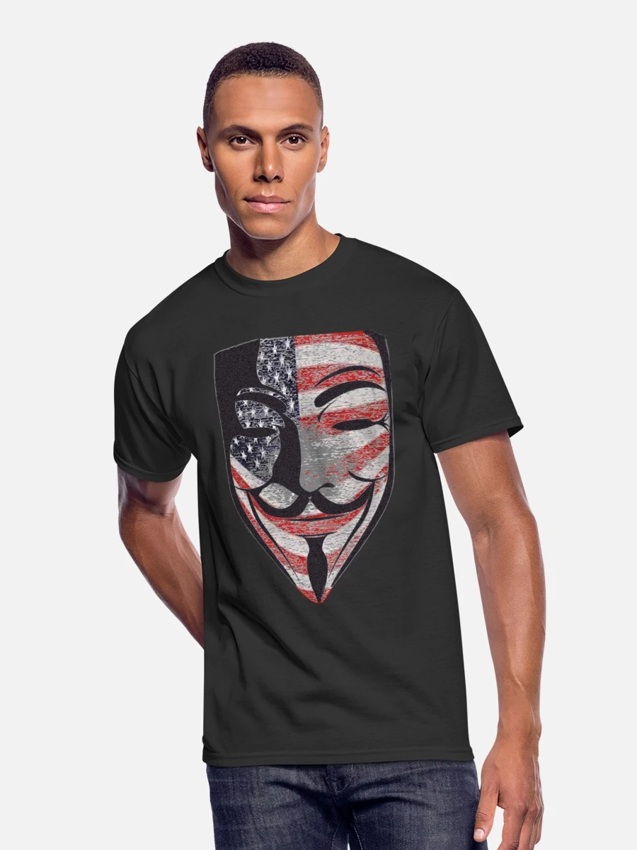 V for Vendetta. USA Flag Mask Mens T Shirt. Short Sleeve 100% Cotton Casual T-shirts Loose Top Size S-3XL