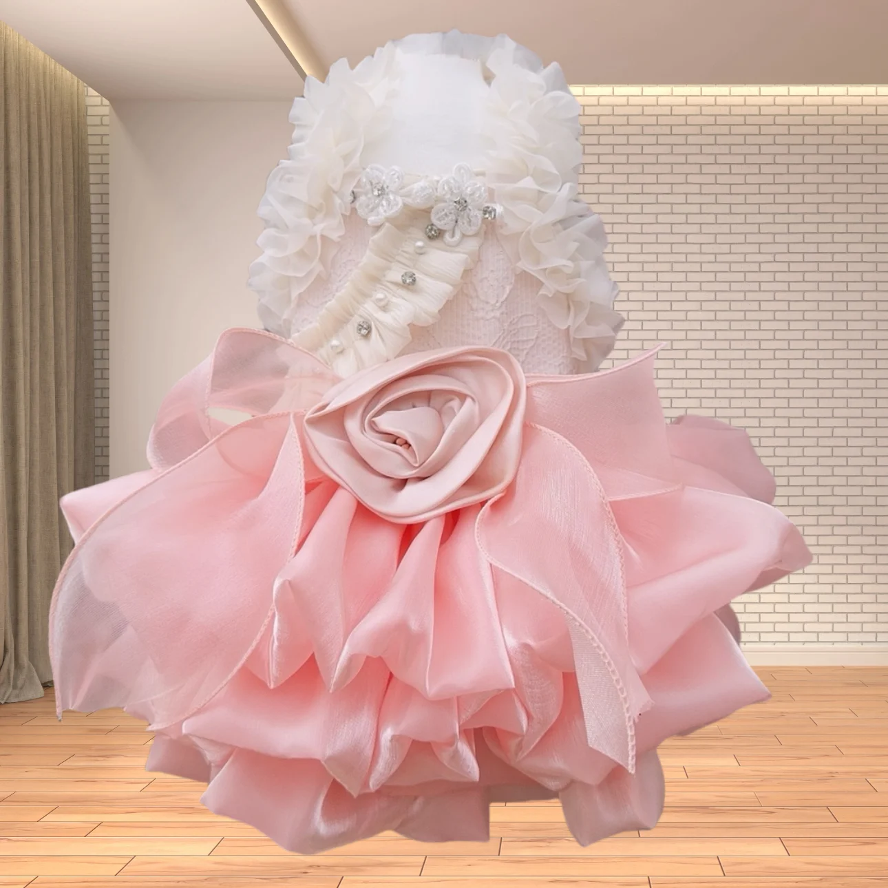 

Princess Dress for Small Medium Dogs Fashion Pink Beige Summer Soft Hollow Lace Flower Bow Dog Clothes Poodle Puppy