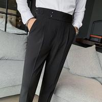 Men Pants Classic Men's Office Trousers Slim Fit High Waist Vintage Pockets for Formal Business Style Elegant Formal Pants