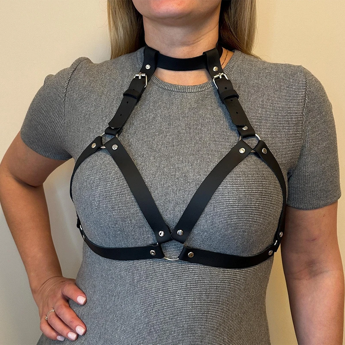 Women's sexy shoulder straps, waist belts, chest straps, PU synthetic leather underwear, shoulder straps, bras, BDSM bondage, Go image 3