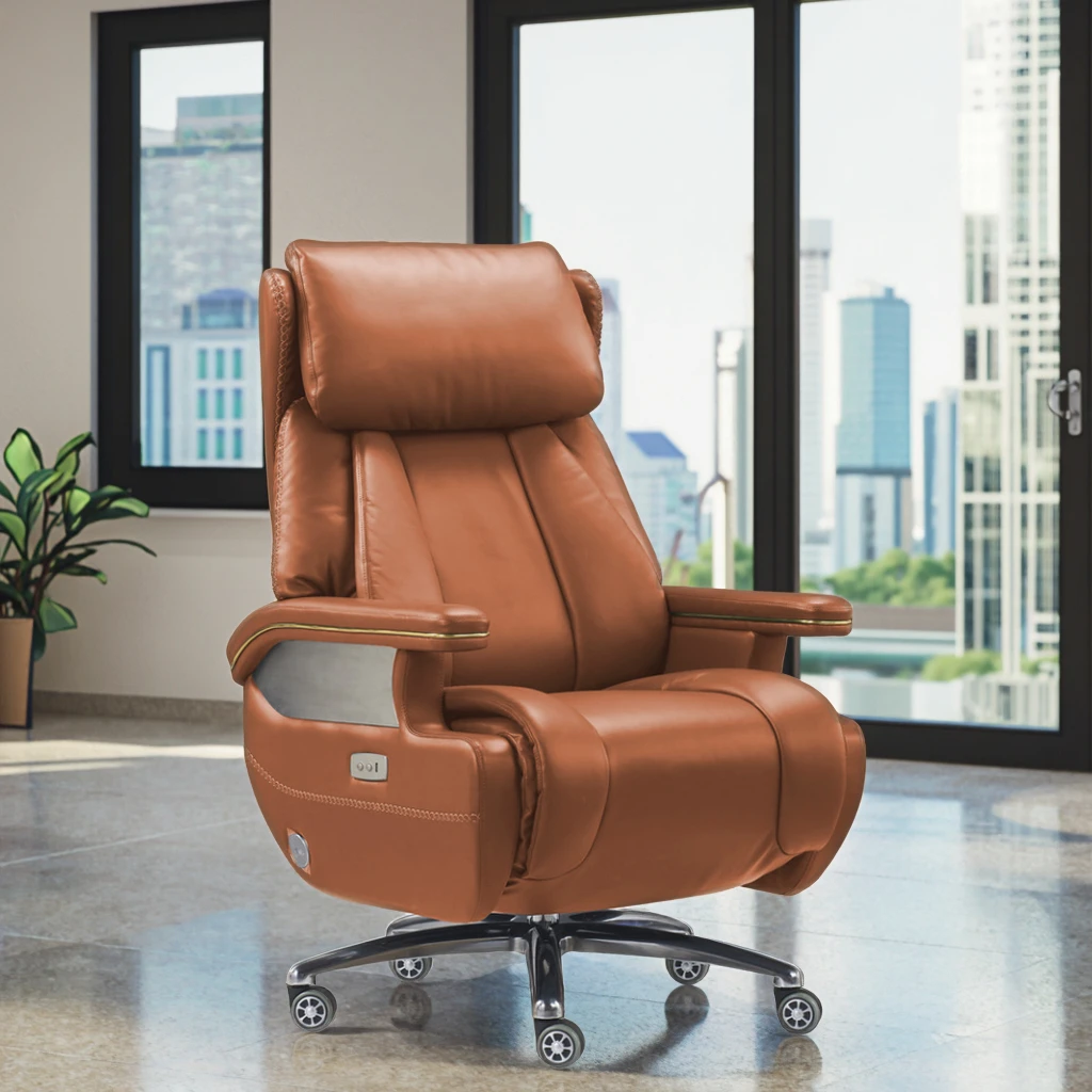 Luxury Black Genuine Leather Executive Office Chair Factory Comfortable Big Boss Ergonomic Recliner Modern Massage Remote