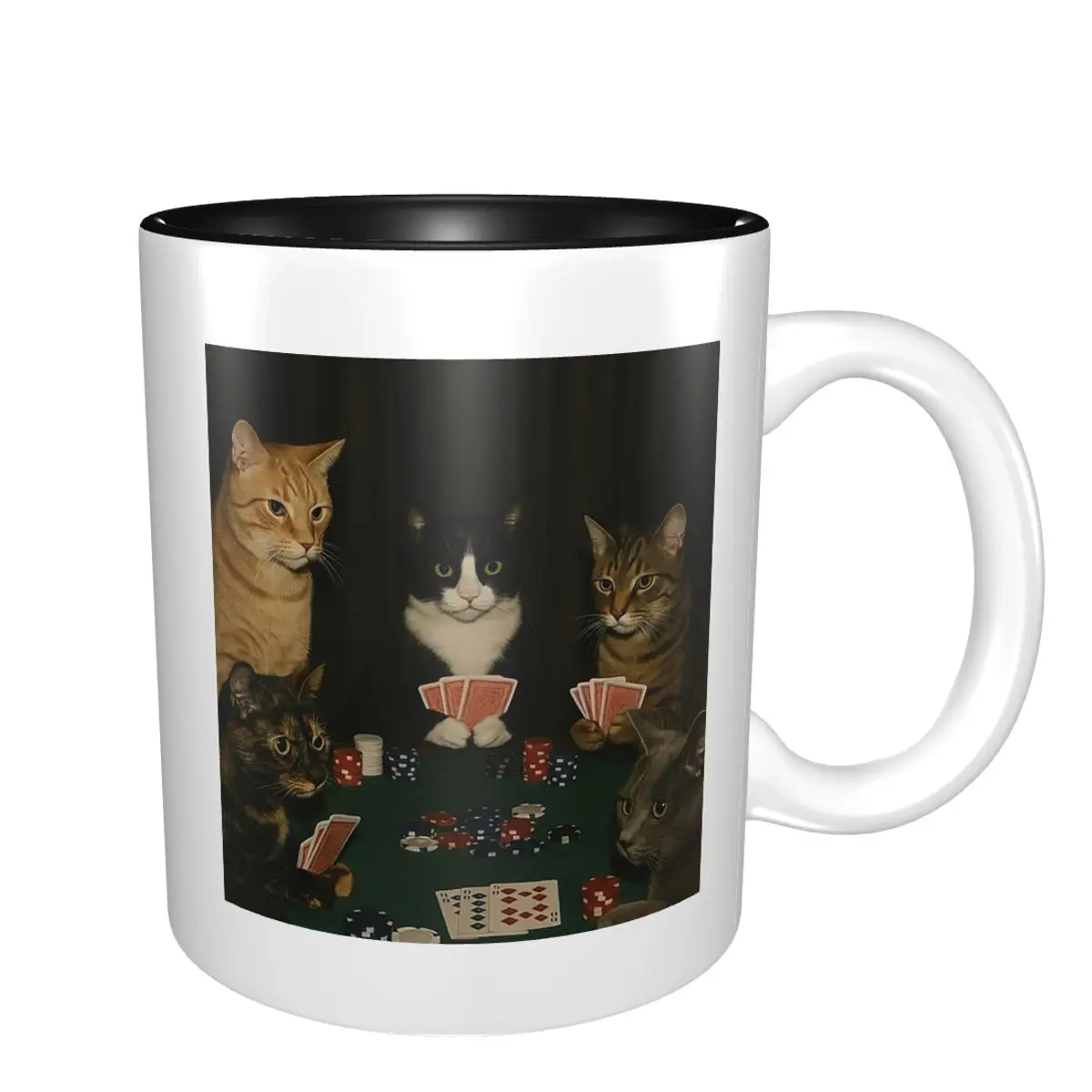 Vintage Cats Playing Pokerr Meme Graphic Mug Funny Ceramic Coffee Cups Tea Mugs Milk Cup Drinkware Gifts for Woman Man