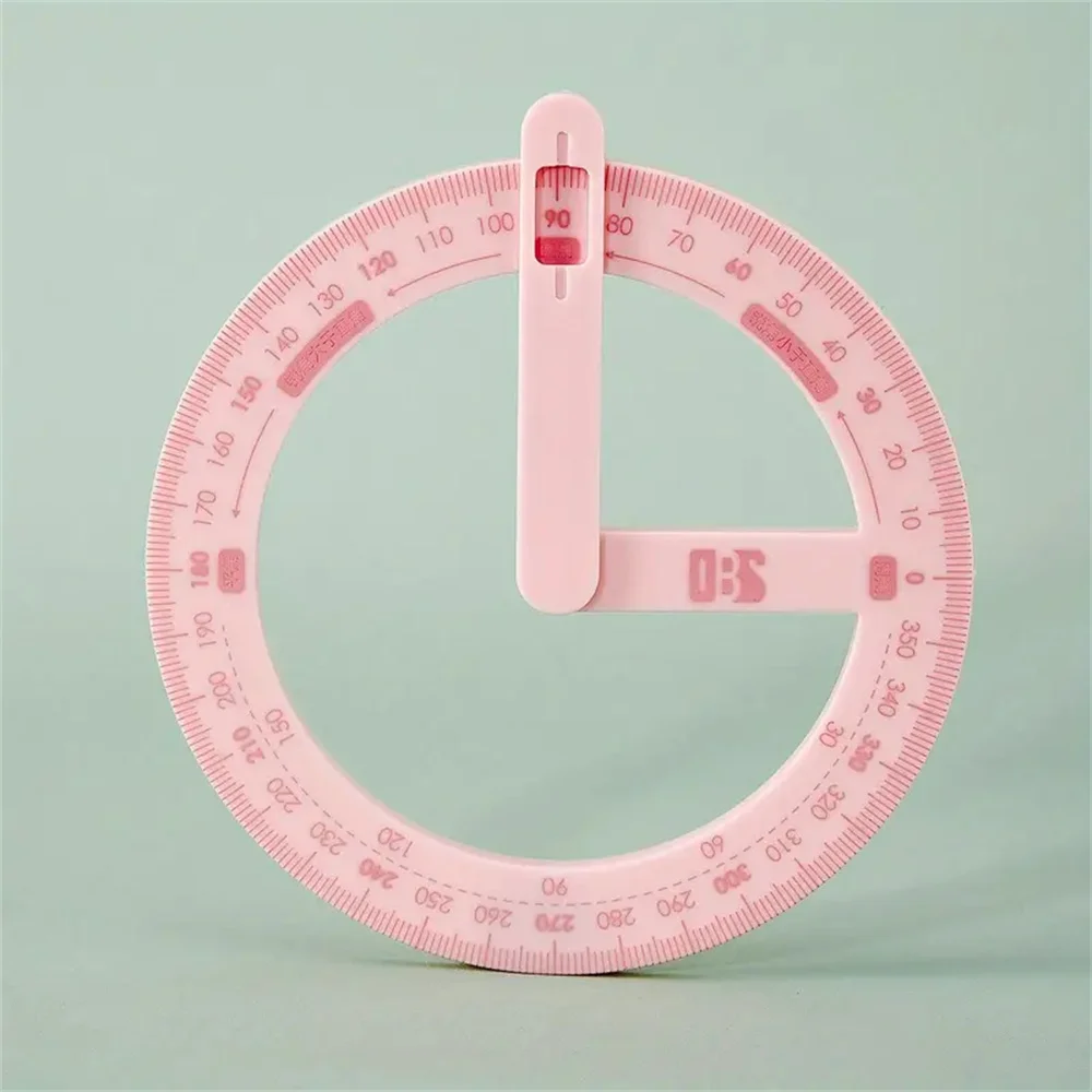 Single, Pink 360-degree Activity Angle Protractor Drawing Tool, School Office Right Angle Sharp Angle Painting Angle Stationery