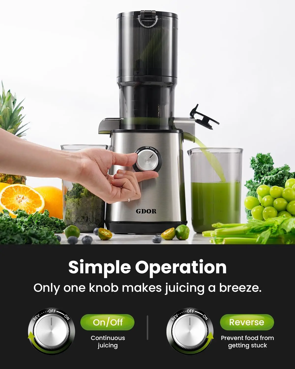 Cold Press Juicer Machines, 4.25'' Large Feed Chute Masticating Slow Juicer Fits Whole Fruits And Vegetables, Low Noise, Ea