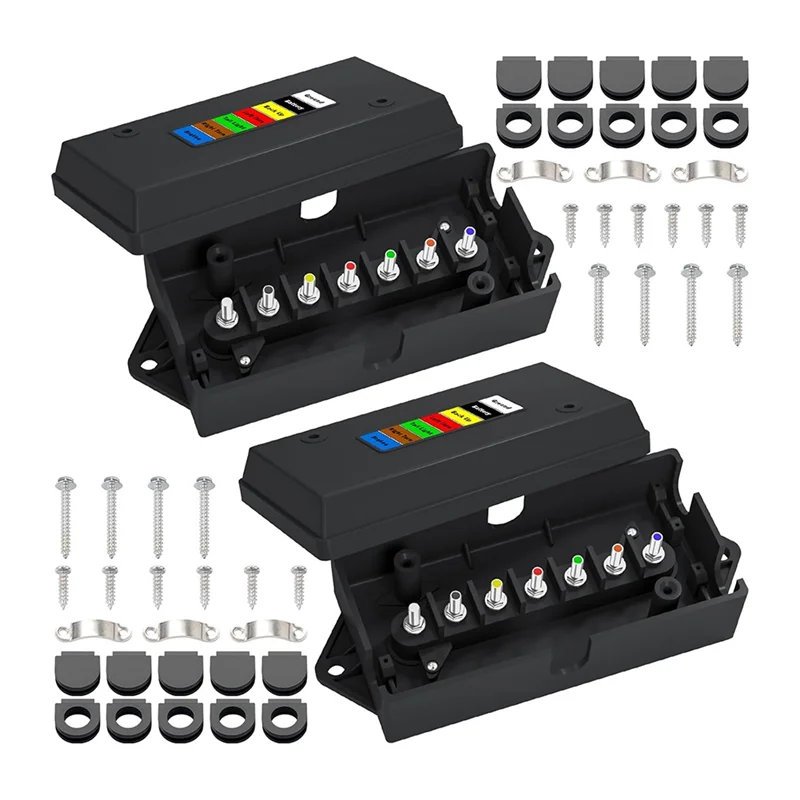 

ABDJ-Weatherproof 7 Way Trailer Junction Box 2 Pcs 7 Pin Wiring Box Electric Wires Connection Box 7 Color-Coded