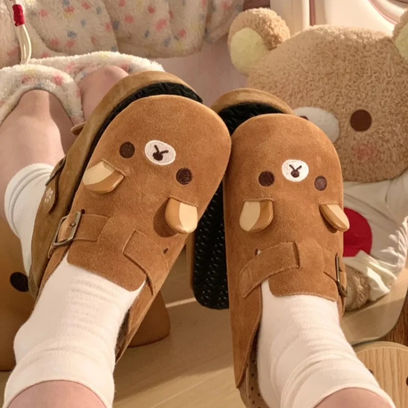 2025 New Rilakkuma Anime Periphery Thick Bottom Retro Half Baotou Bear Sister Cartoon Shaped Women'S Shoes Anime Periphery