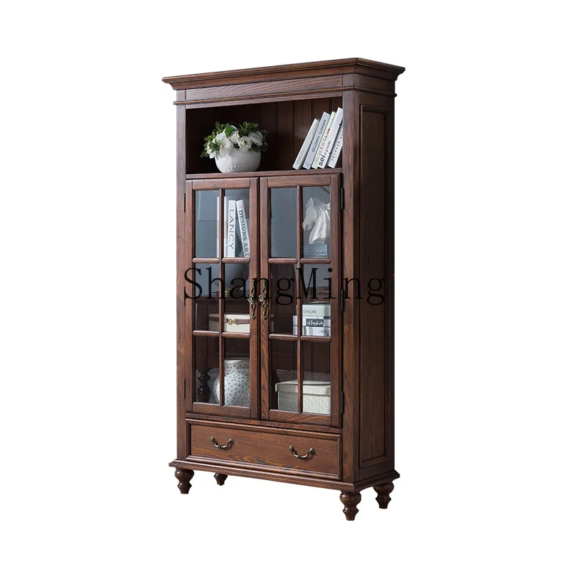 

DHY Vintage Solid Wood Bookcase, Ash Wood Bookcase, Floor Standing Shelf, Bookcase, Low Bookcase