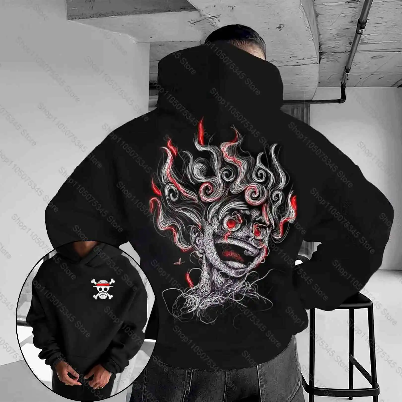 

Мужская толстовка с принтом скелета в стиле аниме, осенне-зимняя уличная одежда с флисовой подкладкой и длинными рукавами в стиле хип-хоп, негабаритная одежда Y2k