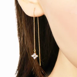 AIDE Real 925 Sterling Silver Long Tassel Chain Bling Zircon Pendants Stud Earrings for Women's Hanging Earings Fine Jewelry 2pc