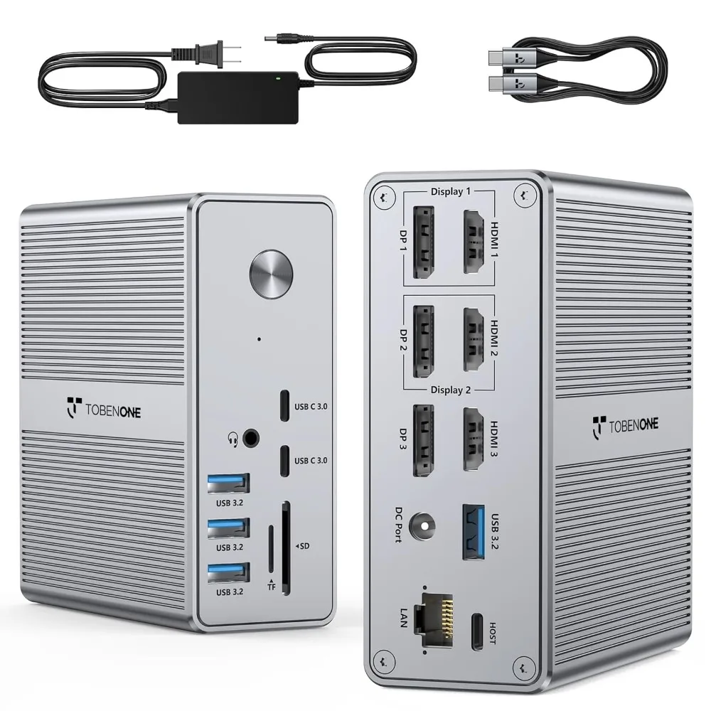 

Triple Monitor Docking Station with 120W Power Adapter for MacBook Pro/Air, 4K Display Support, Thunderbolt Enabled