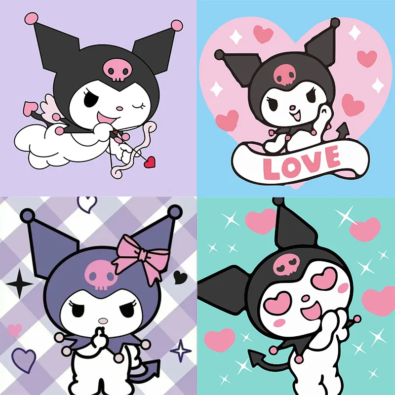

Sanrio Cute Cartoon Kuromi Crystal Diamond Frame Decorative Painting DIY Cross Embroidery Kit Best Couple Birthday Gift